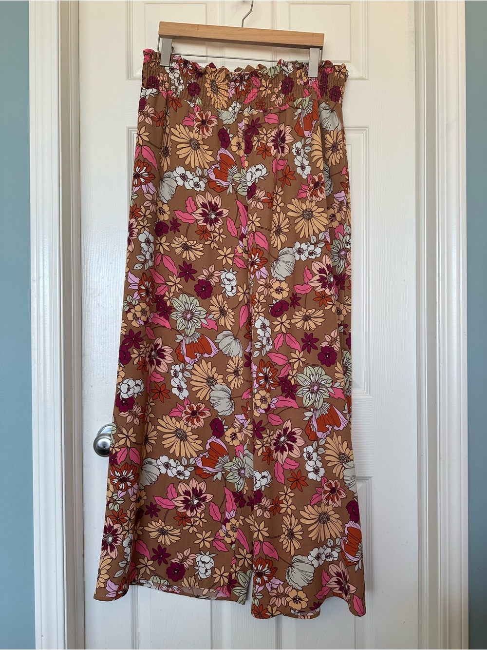 Floral Print Elastic Waist Wide-leg Pants